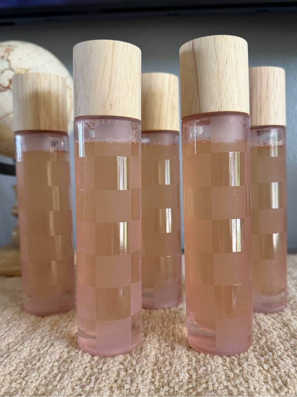 Sand + Fog Mango Tangerine room spray Glass with Wood Caps - Set of 5